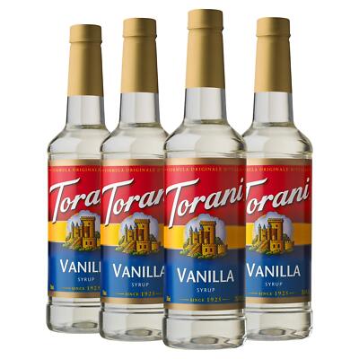 Torani Vanilla Syrup 25.4 Fl Oz Pack of 4 Flavored Coffee Syrup Drinks