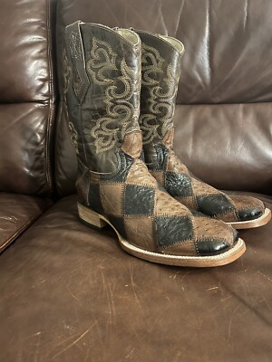 J.B. Dillon Malone Patchwork Quill Ostrich Western Boots Brown Black 8B Stepping out with style and comfort in the Malone by JB  main image 3