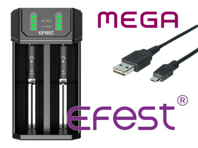 Efest MEGA Ladegerät für Li-Ionen 3,6V-3,7V und NiMh/NiCd 1,2V Rundzellen