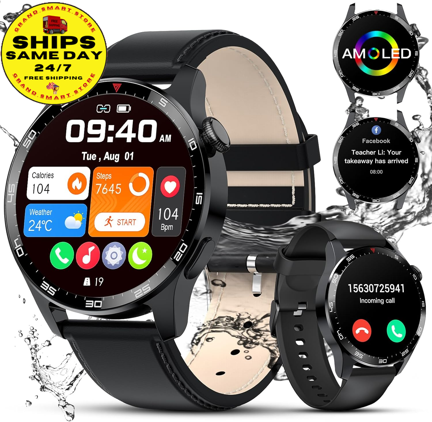 Smart Watches for Men(Answer/Dial Calls),1.43'' AMOLED HD Touch Screen Fitness T