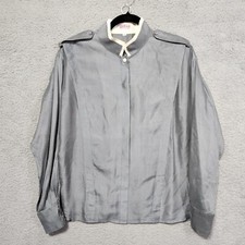 Betty Barclay Vintage Womens Silk Long Sleeve Gray Epaulettes Blouse Size 40