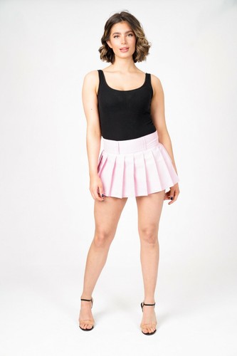 Pink Micro Check Mini Skirt Women's Tartan Casual Soft High Waist Pleated Plaid - Picture 5 of 9