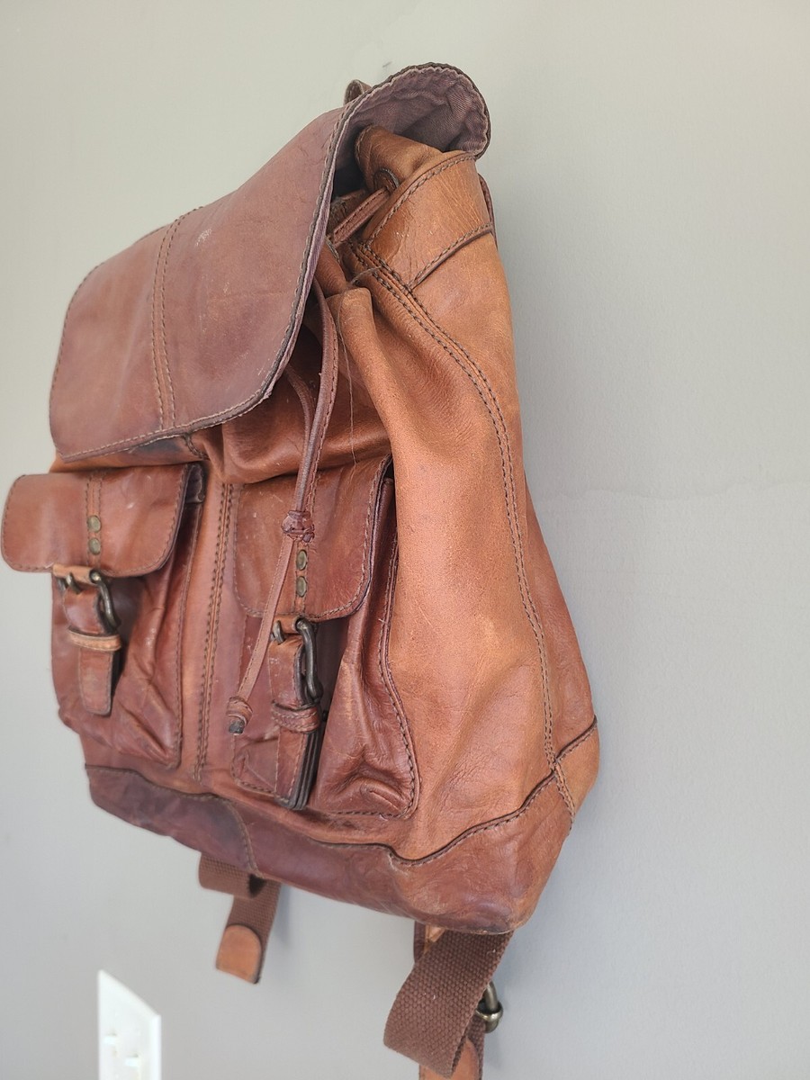 Fossil Vintage Drawstring Backpack Purse Rucksack Leather  display picture 3