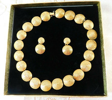 Goldtone Twisted Cord Textured Round Metal Link Necklace Earring Set