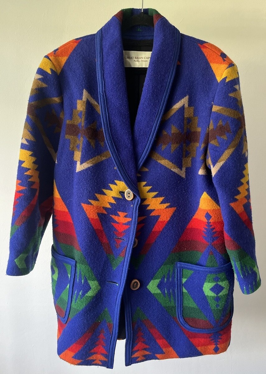 Vintage Pendleton Blanket Coat Jacket Blue Wool Yellowstone Large