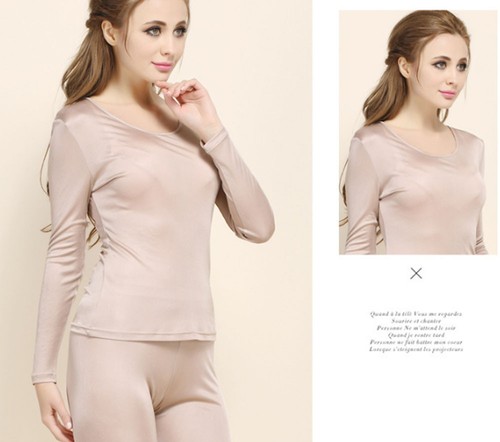 Women's Pure 100% Silk Knit Thermal Long Johns Set Silk Underwear S M L - Picture 10 of 17