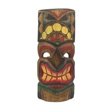 Hand-Carved Wooden Tiki Mask Hawaiian Wall Art Tribal w/Multicolor Paint Finish