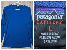 VTG Patagonia Capilene Base Layer Mens Size L Long Sleeve Blue Made in USA
