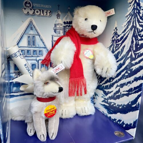 Vintage Steiff Polar Bear and Wolf Set Mohair Jointed Wolff Rare Ltd. Ed. W/COA - Picture 2 of 14