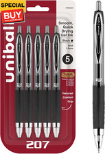 207 Retractable Gel Pens, Bold Point 1.0mm , Black, 5 Pack