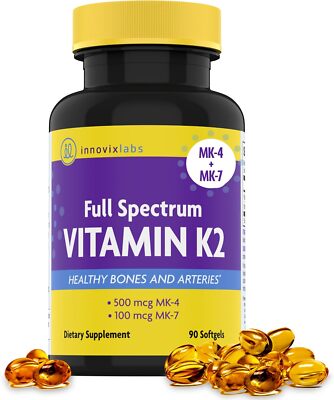 InnovixLabs Full Spectrum Vitamin K2-90 Softgels with 600 mcg of Trans Form... 