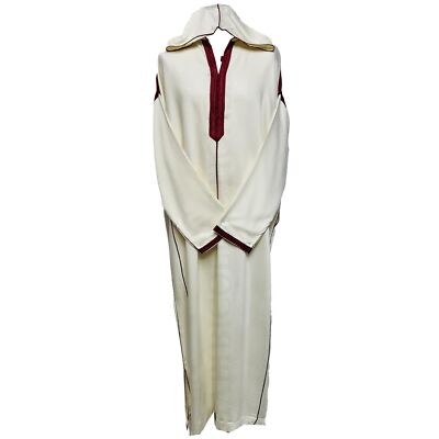 Marokkanische creme-rot Baumwoll-/Wollmischung {Malifa} Jubba Thobe Djellaba mit Kapuze