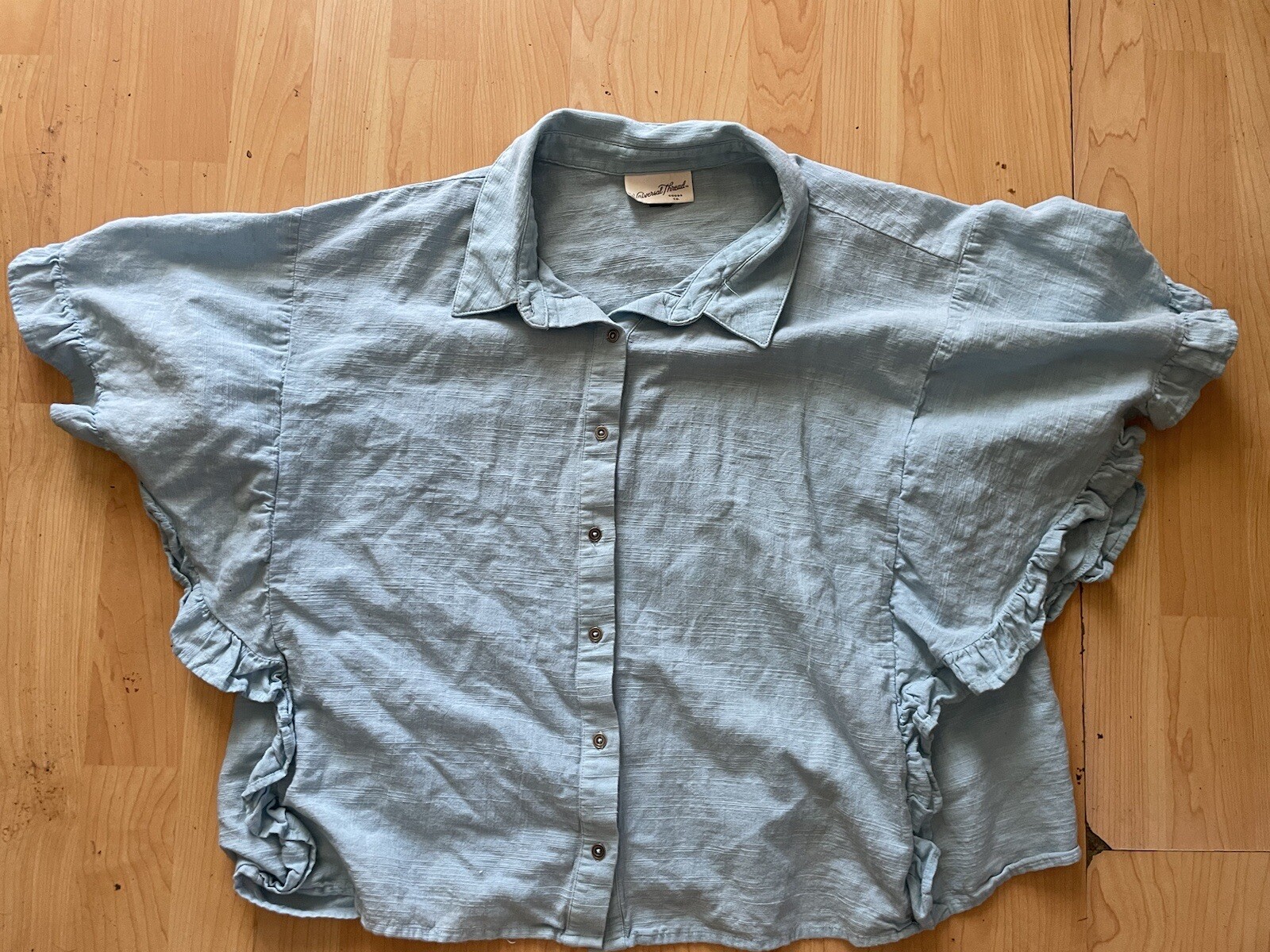 UNIVERSAL THREAD light Blue Button Down Ruffle Sl… - image 1