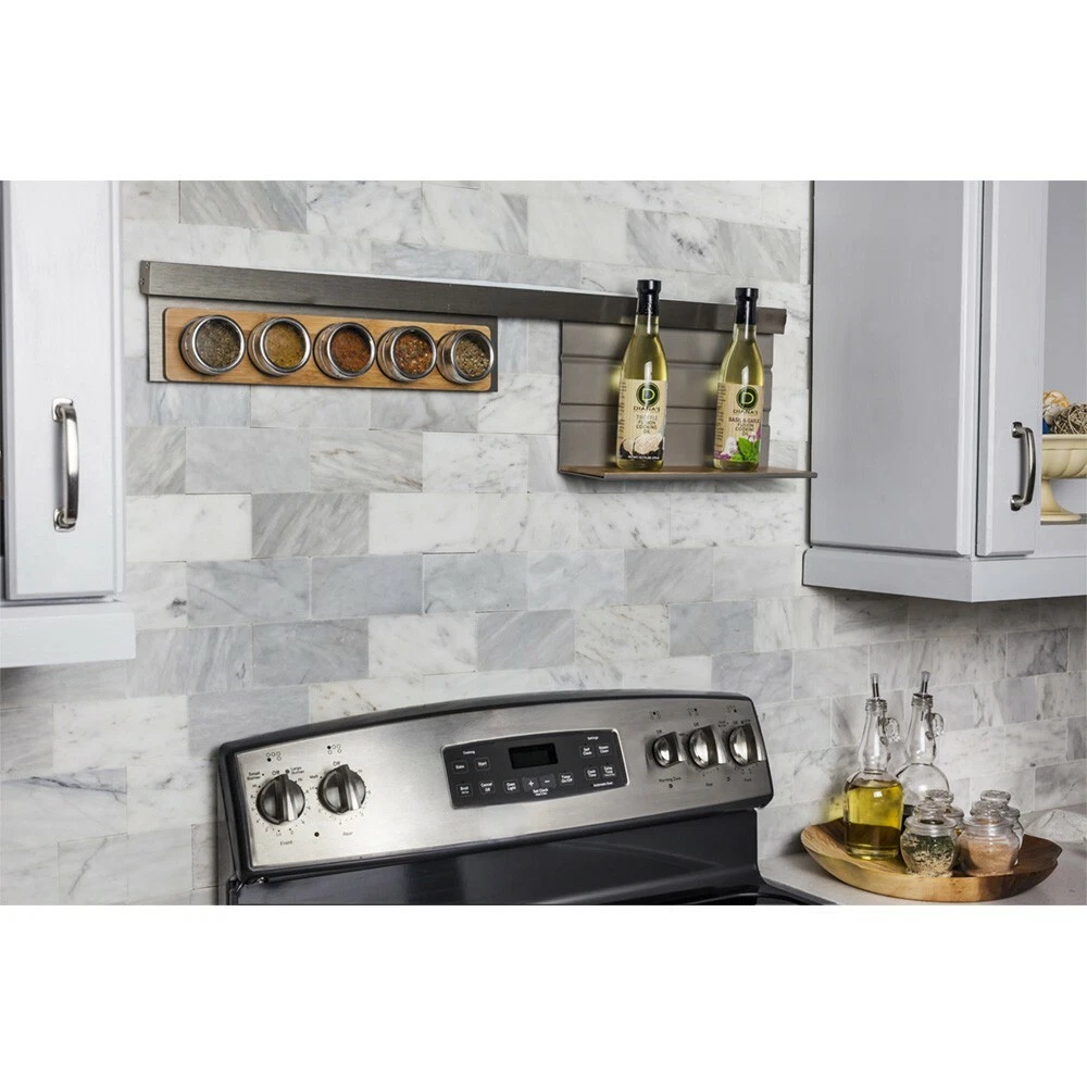 Hanging 5 Spice Bottle Shelf Wall Mount Jar & Rack Rail Storage Canister SRSS980