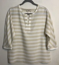 Ann Taylor Loft Womens Striped 3/4 Sleeve Sheer Summer Top Small Blouse Elegant