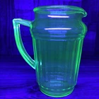 Vintage Uranium Vaseline Green Depression Glass Ribbed Pitcher