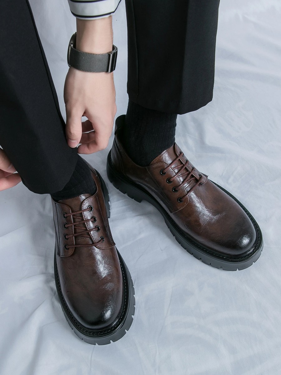 Thick Bottom School Style Leather Shoes Men Lace-up Business Shoes for Male