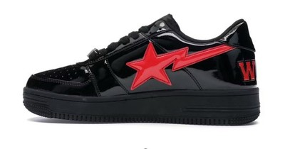 A Bathing Ape Bapesta Shark Black Red Patent Leather Graphic Low