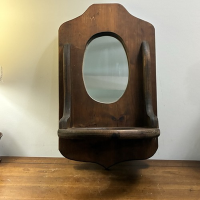 #ad Vintage Solid Wood Wall Oil Kerosene Lamp Holder W Mirror Handcrafted $39.99