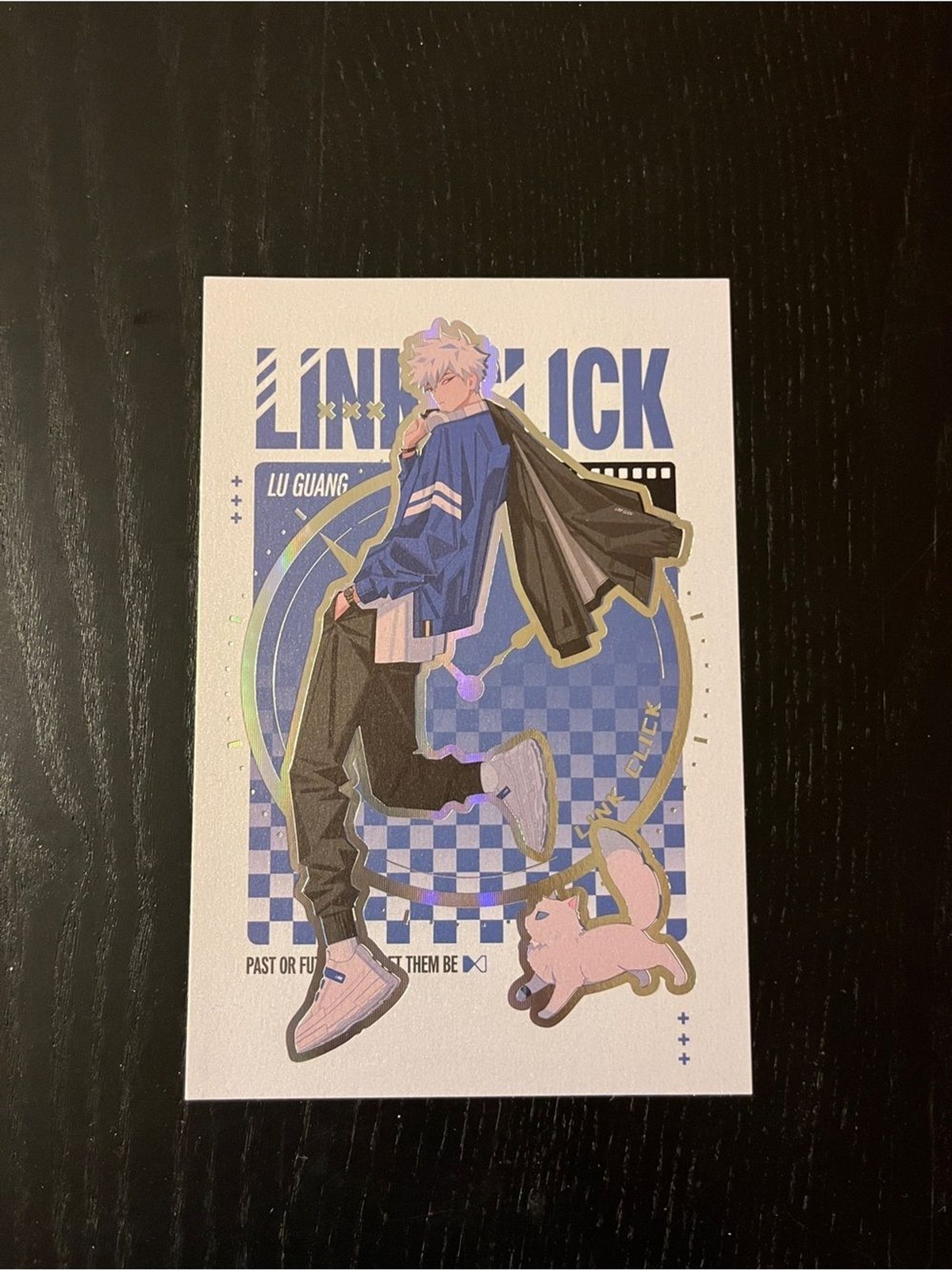 Tarjeta Postal Arte Anime Holográfico Link Click Lu Guang Azul Blanco 3x5"