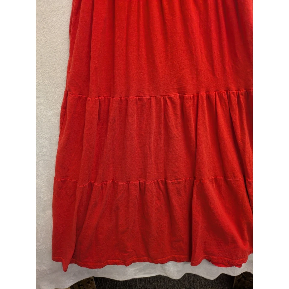 Maxi Vestido Lucky Brand Rojo Calado en Niveles Mangas Volantes Algodón XL Foto 3 de 4