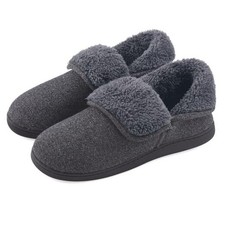 Men  s Knit Bootie Slippers Warm Fold-Over Ankle Collar Plush Fleece 9 Black