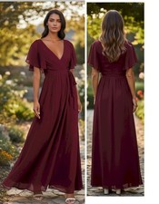 Lulus Convincing Grace Burgundy Flutter Sleeve Wrap Maxi Dress Size Medium NWT