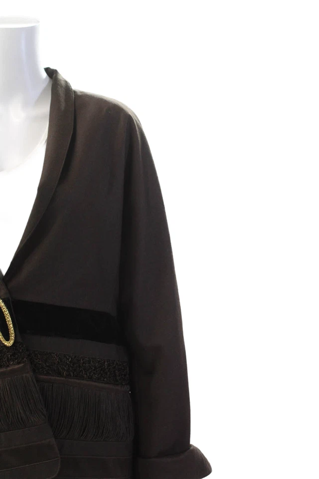 Traje Falda Lina Lee Mujer Mezcla Lana Cuello Alto Cierre a Presión Marrón Talla 48 Foto 3 de 4