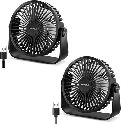 2er Pack TriPole Tischventilator, Tragbarer USB Ventilator 3 Geschwindigkeiten Einstellbar Leistungsstarke Mini Lüfter