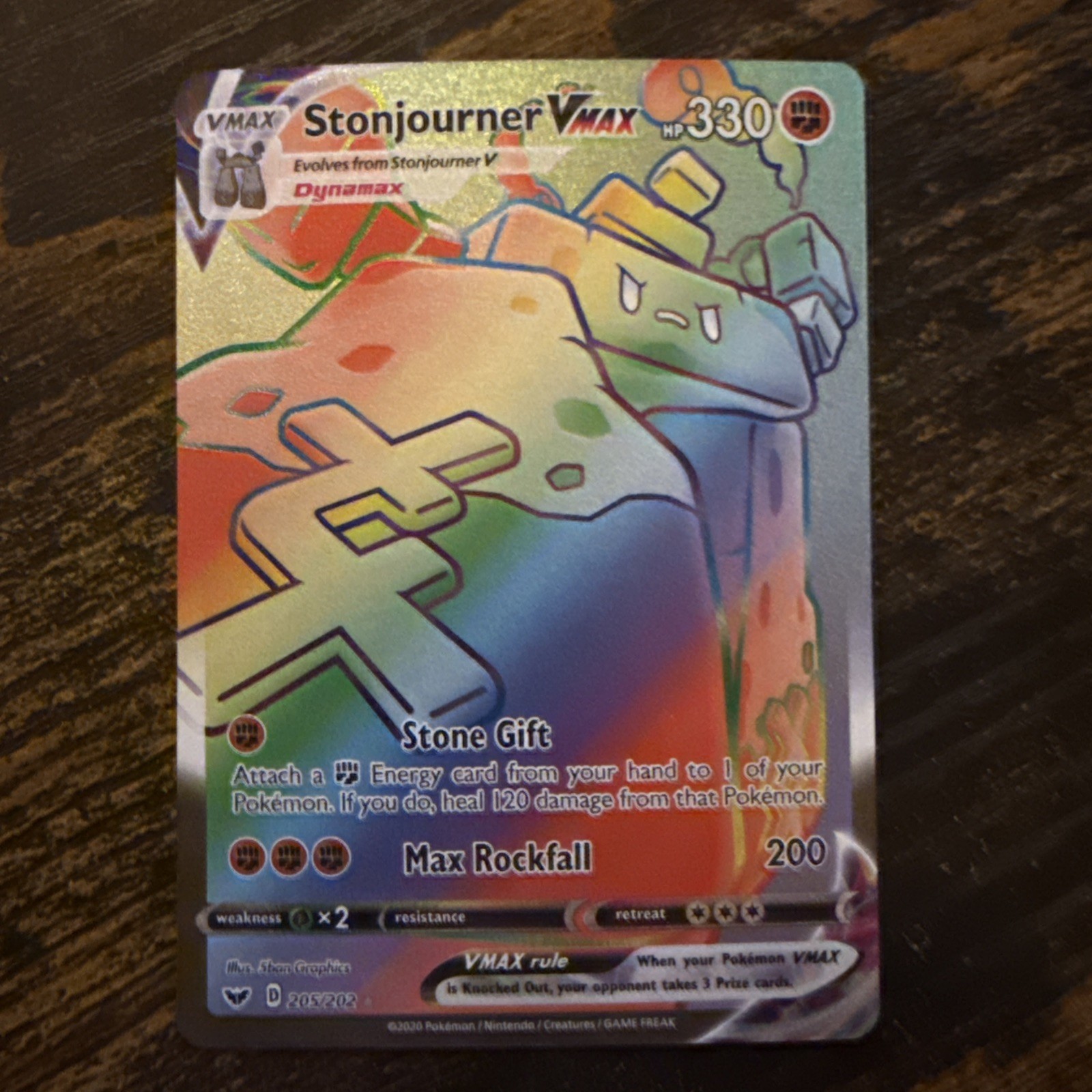 Pokemon TCG Stonjourner Vmax 205/202 Sword & Shield Rainbow Secret Rare NM