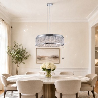 19 inch Modern Chrome Round Crystal Pendant Chandelier 7 Light Kitchen Fixture