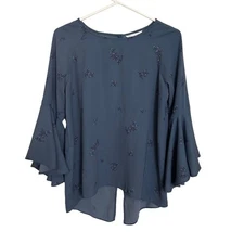 LC Lauren Conrad | Blue Floral High Low Bell Sleeve Blouse Size Small