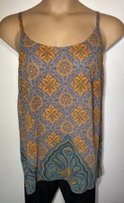 Cabi camisole top #3082 tunic length orange taupe floral size M