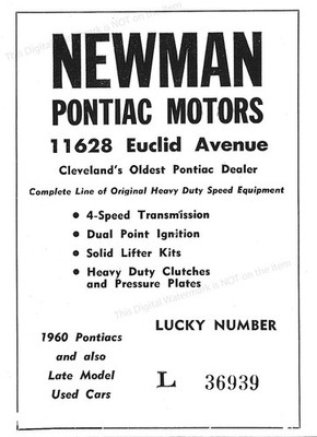 1960 Ad * Newman Pontiac Motors Auto Dealer Cleveland Ohio * Oldest Dealer