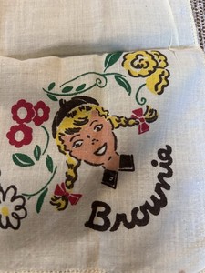 Vintage Brownie Girl Scout Handkerchief Hankie 8” Cotton Girl Scouts Mid century