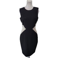Calvin Klein Size 4 Sleeveless Black White Colorblock Sheath Dress Classic