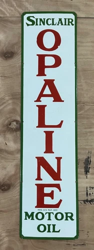 Vintage Sinclair Opline Motor Oil Gas & Oil Porcelain Enamel Sign 44x11" SSP.