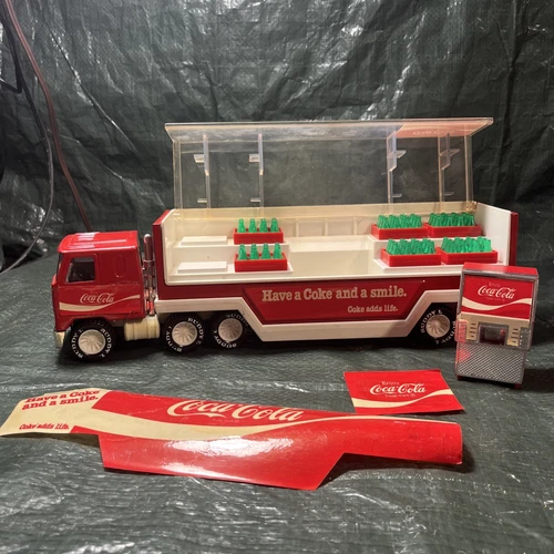 Vintage Buddy L Coca Cola Delivery Trucks, Tractor Trailer Red Metal Coke Bottle
