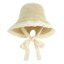 Baby Girl Straw Hat Outdoor Baby Sun Protection Hats Summer 0-24 Months Beige