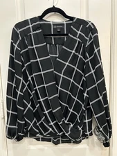 Inc International Concepts Women's Large Black & White Blouse Top