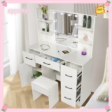 10 Light Bulbs LED Mirror For Modern White Makeup Vanity Dresser Table Desk USA