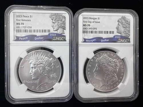 2023 $1 Morgan and Peace Silver Dollar Set of 2 FR NGC MS 70