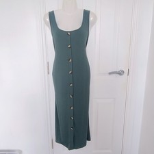 Shein Green Bodycon Midi Dress XL UK 14 16 Ribbed Ruched Stretch Y2K Boho Summer
