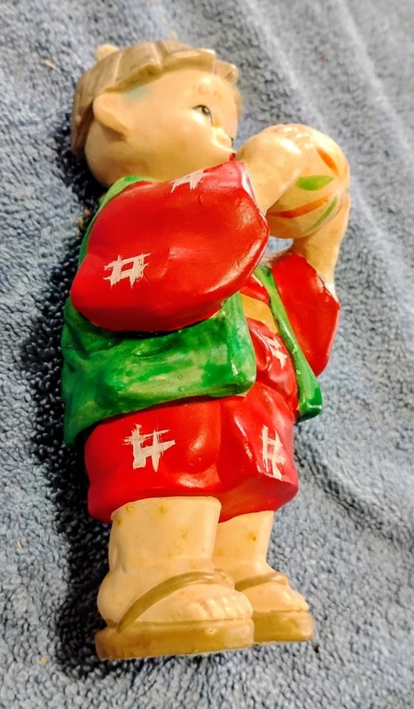 Vintage Japanese Child Figurine With Ball Doll Hand Painted 6" Tall 