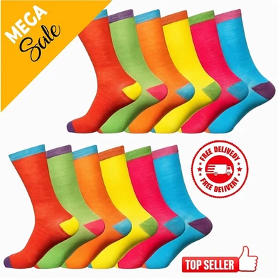 ROYAL DREAM Mens Bright Coloured Casual Socks Cotton Rich Colourful Mens Socks 6-11