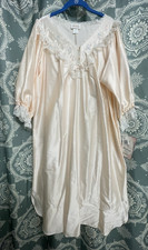 NEW Vintage Barbizon Satin Long Nightgown Cuddleskin Peach Embroidered Medium