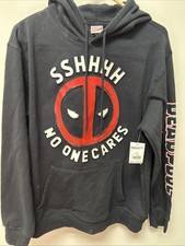 Marvel Deadpool Men  s Size large Black Hoodie SSHHHH NO ONE CARES