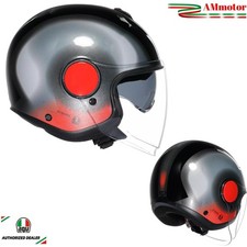 Casco JET Doppia Visiera AGV Eteres Levanto Black Silver Red Moto Tg M 57 58