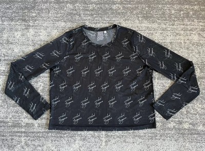 Crooked Tongues Womens L Sheer Mesh Shirt Black Text Long Sleeve New J9