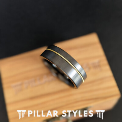 Gunmetal Guitar String Ring Tungsten Rings 8mm Guitar Ring Mens Wedding Band
